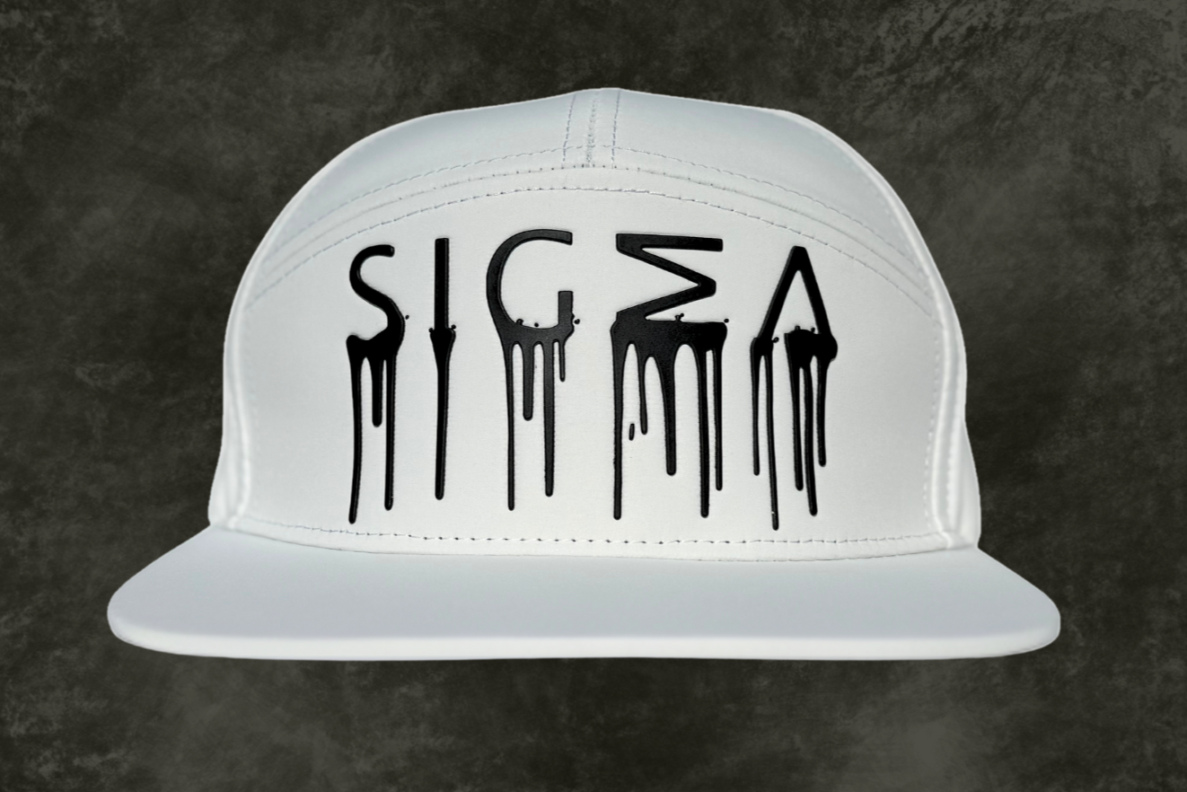 White Hat w Slate Drip. Cool, Stylish and On-point. Elevate with the SIGMA Hat.